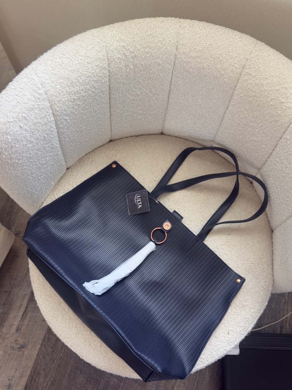 Ulta Beauty Black Woven Tote with Rose Gold Accent